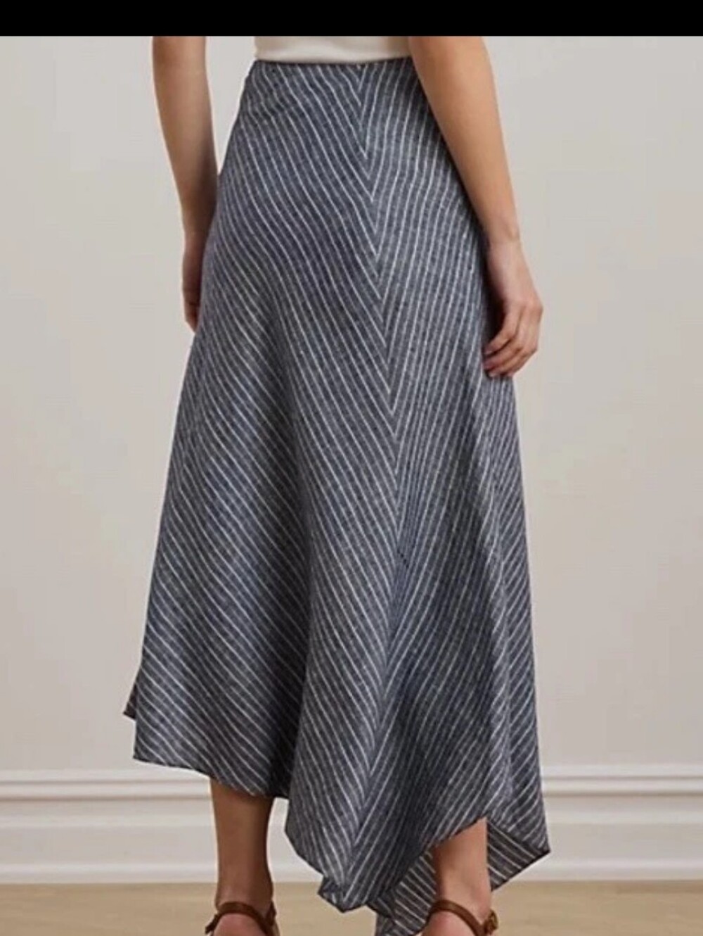 Lauren Ralph Lauren Blue And White Striped 100% Linen Skirt With Ruffle NWT 10 - Picture 15 of 16